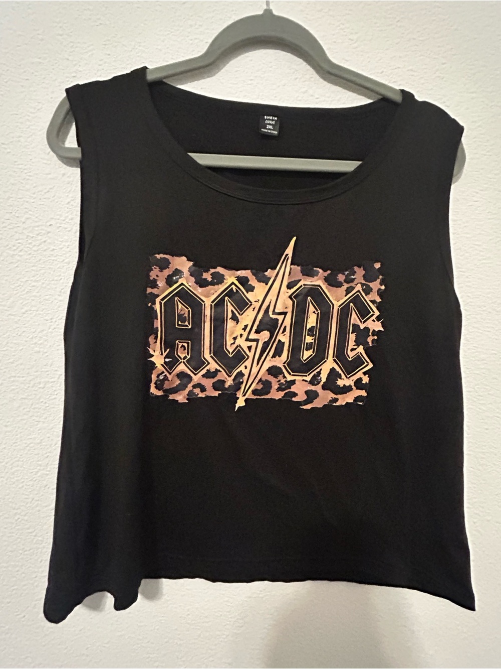 AC/DC Black Tank Top with Gold Leopard Logo